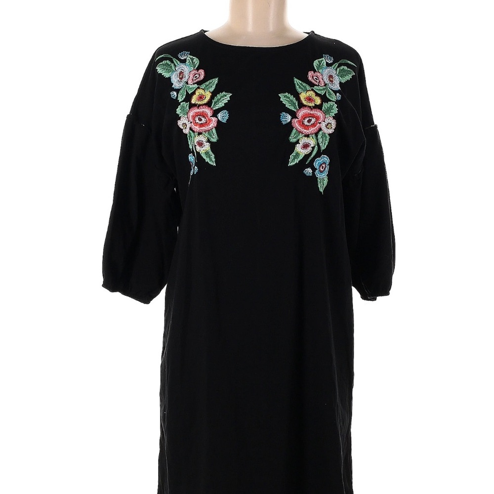 Mango Floral Embroidered Black Dress